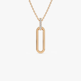 Round Cut Diamond 14k Gold Paper Clip Link Pendant for Her