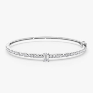 Emerald Shape Diamond and Gold Bracelet Bangle for Women