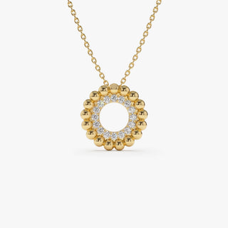 14k Solid Gold Beaded Diamond Circle Necklace for Christmas Gift