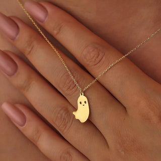 14K Gold Halloween Tiny Ghost Necklace Halloween Gift for Her