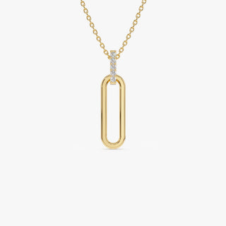 Round Cut Diamond 14k Gold Paper Clip Link Pendant for Her
