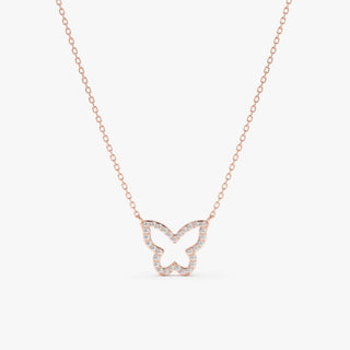 Round Cut Diamond Solid Gold Butterfly Necklace for Birthday Gift