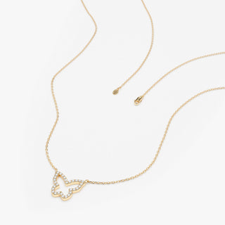 Round Cut Diamond Solid Gold Butterfly Necklace for Birthday Gift