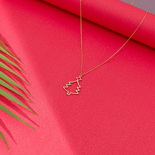 14K Gold Plated Christmas Pine Tree Necklace Pendant Gift For Her