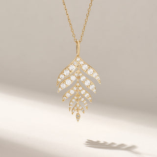 Round Cut Diamond Leaf Pendant Necklace Gift for Her