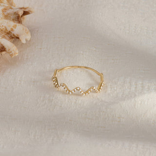 Round Moissanite Diamond Wavy Wave Stacking Wedding Band In 14k Gold
