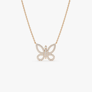 Round Cut Diamond Gold Butterfly Necklace for Women