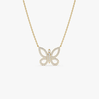 Round Cut Diamond Gold Butterfly Necklace for Women