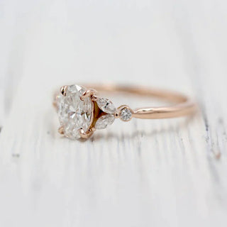 1.0 CT Oval Brilliant Cluster Moissanite Engagement Ring side view