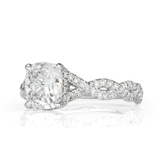 Cushion moissanite infinity engagement ring side view
