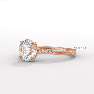 Round brilliant moissanite diamond ring close up