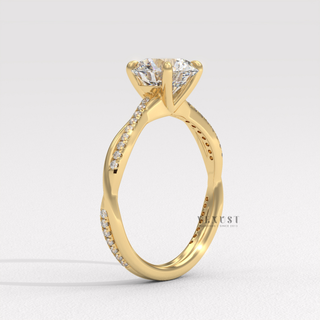 Rose gold round brilliant moissanite ring detail