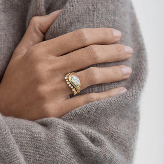 1.50ct Marquise Moissanite Diamond Unique Curved Engagement Ring With Matching Bezel Diamond Band