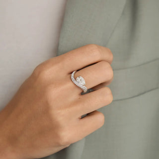 1.20ct Pear Diamond Sweeping Wave Pave Band Unique Engagement Ring