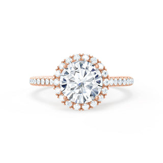 Bold 1.0ct round halo moissanite ring shown on a finger image 3