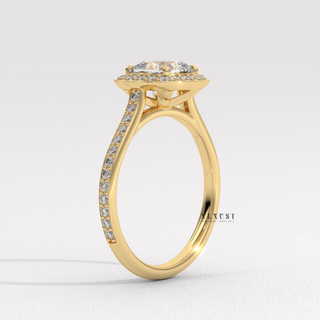 Halo Pave Cushion Cut Moissanite Engagement Ring sparkle close-up