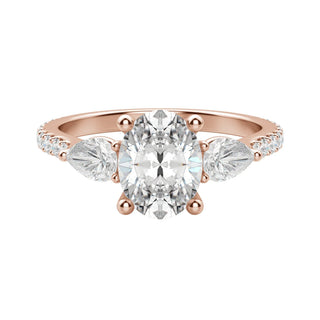 2.10CT Oval Diamond 3 Stone Moissanite Engagement Ring