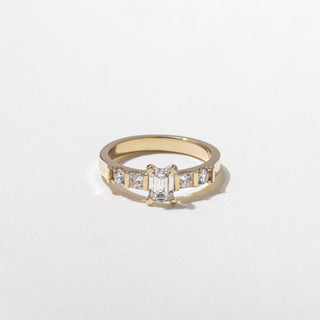 0.50ct Emerald Cut Diamond Bar Pave Band Engagement Ring