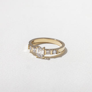 0.50ct Emerald Cut Diamond Bar Pave Band Engagement Ring