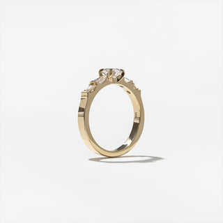 0.50ct Round Cut Diamond Bar Pave Band Engagement Ring