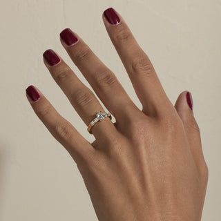 0.50ct Emerald Cut Diamond Bar Pave Band Engagement Ring