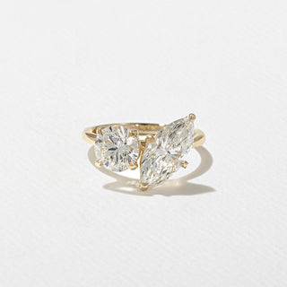 2.0ct Marquise & 1.40ct Round Cut Moissanite Toi Et Moi Engagement Unique Ring Designs With Matching Band