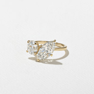 2.0ct Marquise & 1.40ct Round Cut Moissanite Toi Et Moi Engagement Unique Ring Designs With Matching Band