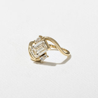1.50ct Emerald Cut Three Stone Diamond Tension Style Unique Engagement Ring  With Matching Band