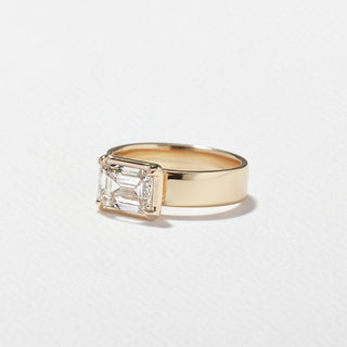1.70ct Emerald Cut East West Diamond Unique Band Engagement Ring