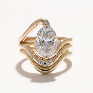 2.50ct Oval Moissanite Diamond Tension Style Engagement Ring With Matching Curved Band
