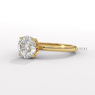Lotus prong round moissanite ring close up