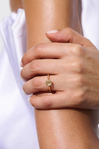 round cut moissanite ring classic hand view
