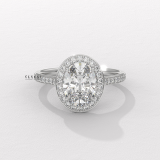 Brilliant Halo Pave Oval Cut Moissanite Engagement Ring profile view