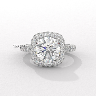 Sparkling Halo Pave Round Cut Moissanite Engagement Ring front view