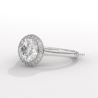 Round Cut Halo Solitaire Moissanite Engagement Ring side view