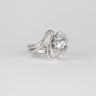 1.25ct Oval Cut Curved Unique Diamond Moissanite Engagement Ring And Matching Band