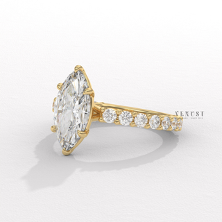 Marquise cut moissanite diamond ring close up