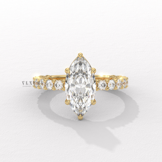 Marquise 3/4 pave moissanite engagement ring front view