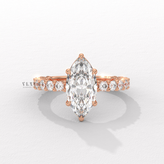 Marquise cut moissanite ring with three quarter pave detail