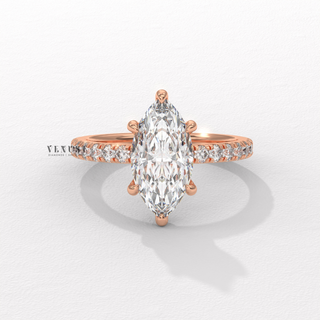 Classic Pave Marquise Cut Moissanite Engagement Ring front view