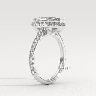 Brilliant Halo Pave Marquise Cut Moissanite Engagement Ring setting detail