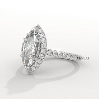 Brilliant Halo Pave Marquise Cut Moissanite Engagement Ring overhead view
