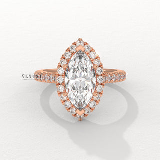 Brilliant Halo Pave Marquise Cut Moissanite Engagement Ring front view
