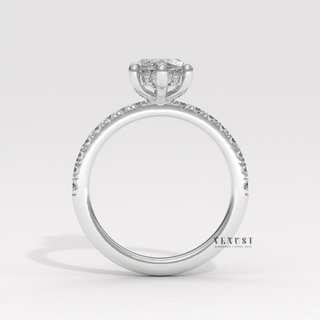 Classic Pave Marquise Cut Moissanite Engagement Ring studio view