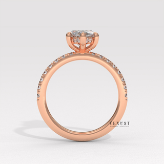 Classic Pave Marquise Cut Moissanite Engagement Ring close-up of the centre stone
