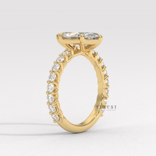 Three quarter pave marquise moissanite ring detail
