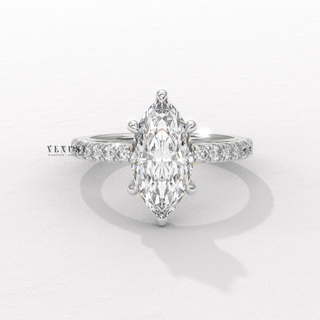 Classic Pave Marquise Cut Moissanite Engagement Ring profile view