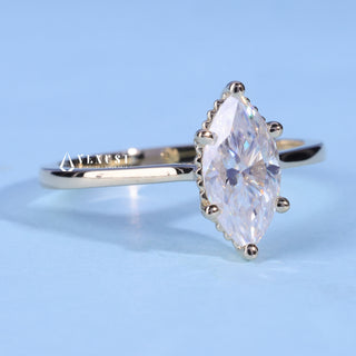 Timeless 1.50ct marquise moissanite ring angled view showing its sparkle