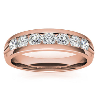 Round Cut Channel Moissanite Men's Wedding Band In White Gold