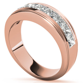 Princess Brilliant Cut Sparkling Moissanite Wedding Band side view